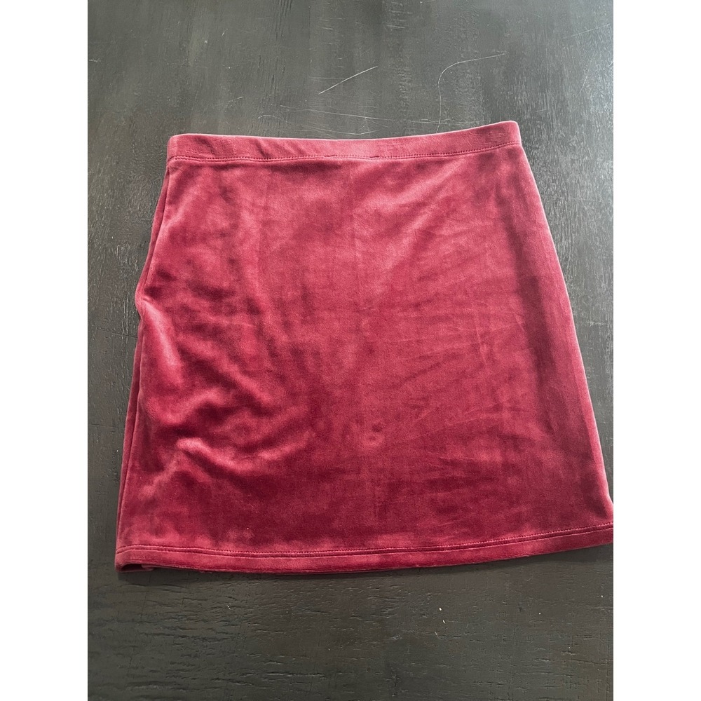 Forever 21 Velvet Mini Skirt Burgundy Side Slit High Waist Women M Y2K Fairycore - Picture 2 of 5